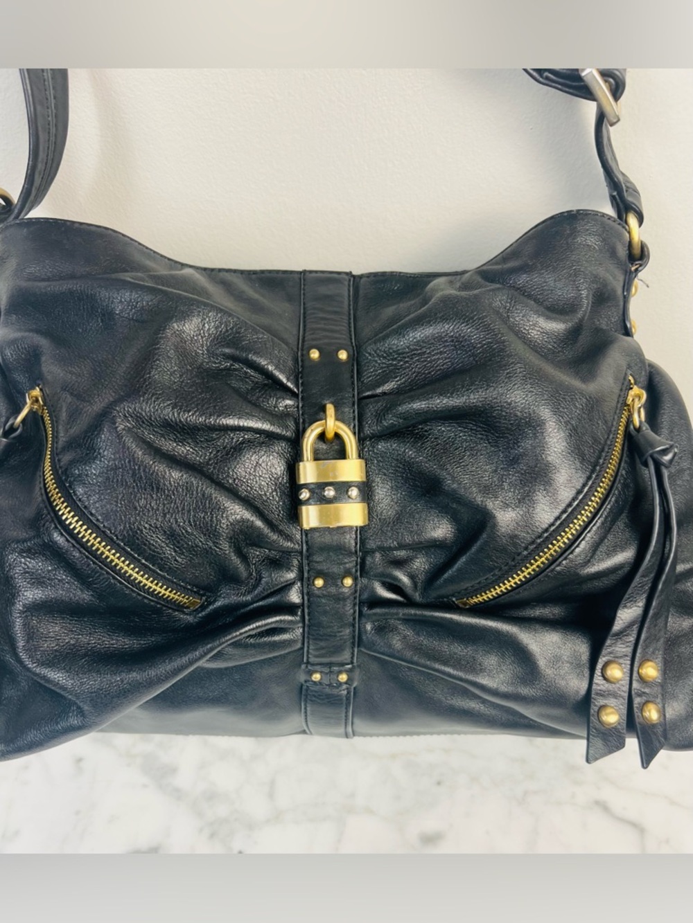 Steven by Steve Madden Black Leather Shoulder Bag – Hobo / Satchel Style - Picture 6 of 15